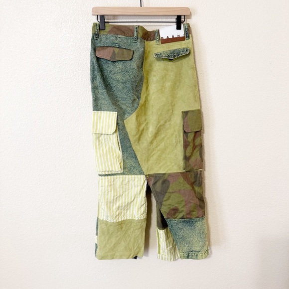 MARNI Cargo Pocket Patchwork Suede Camo Mixed Media Midi Skirt Green Size Medium - Picture 8 of 16
